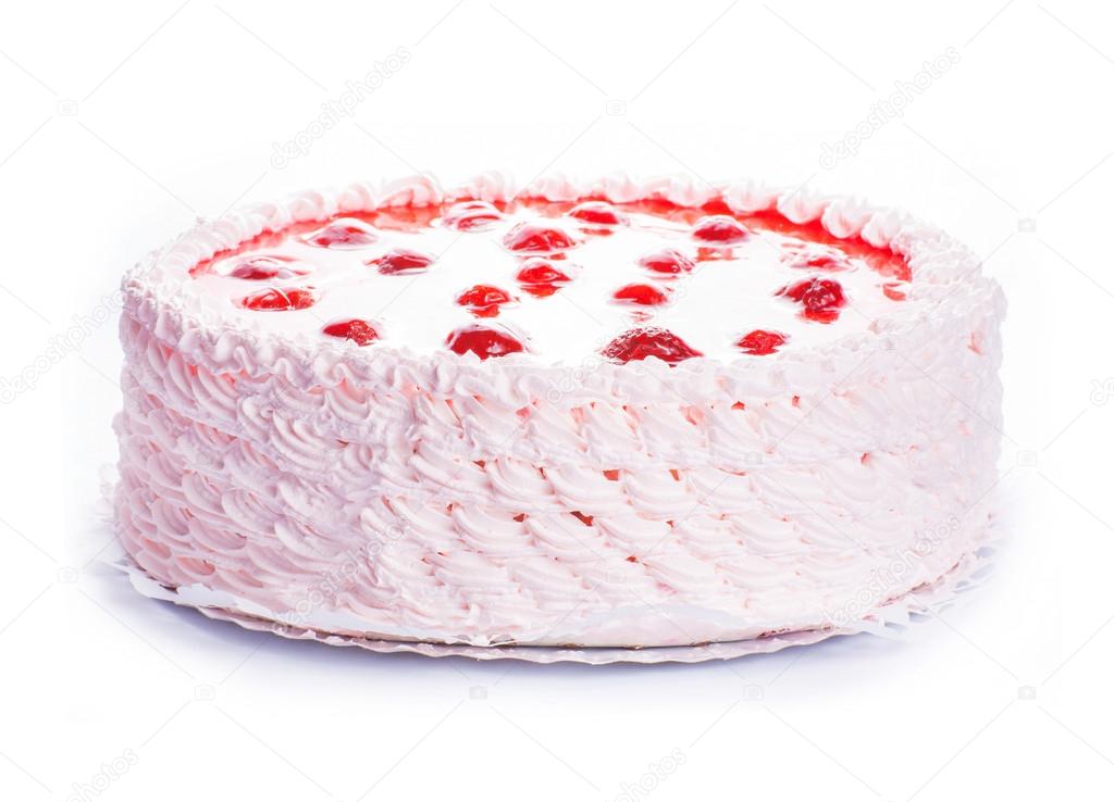 Strawberry cake on white background