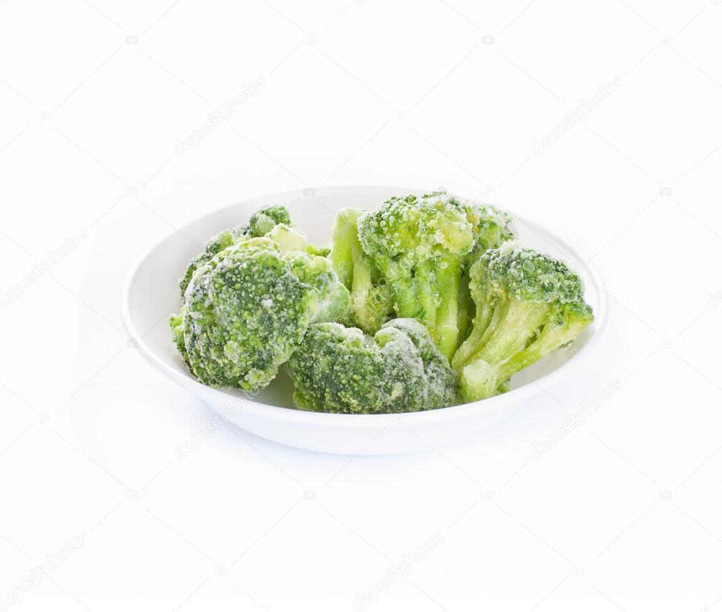 Frozen broccoli on white background