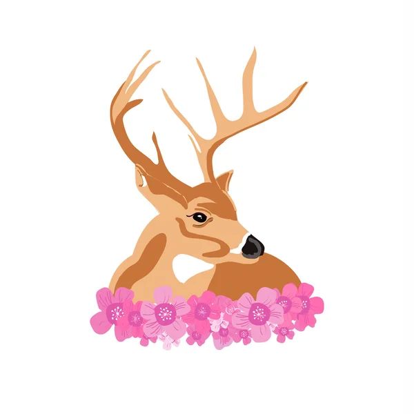 Deer with flowers — Stock Vector