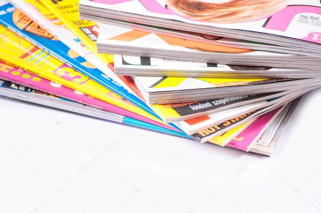 Colorful magazines close up