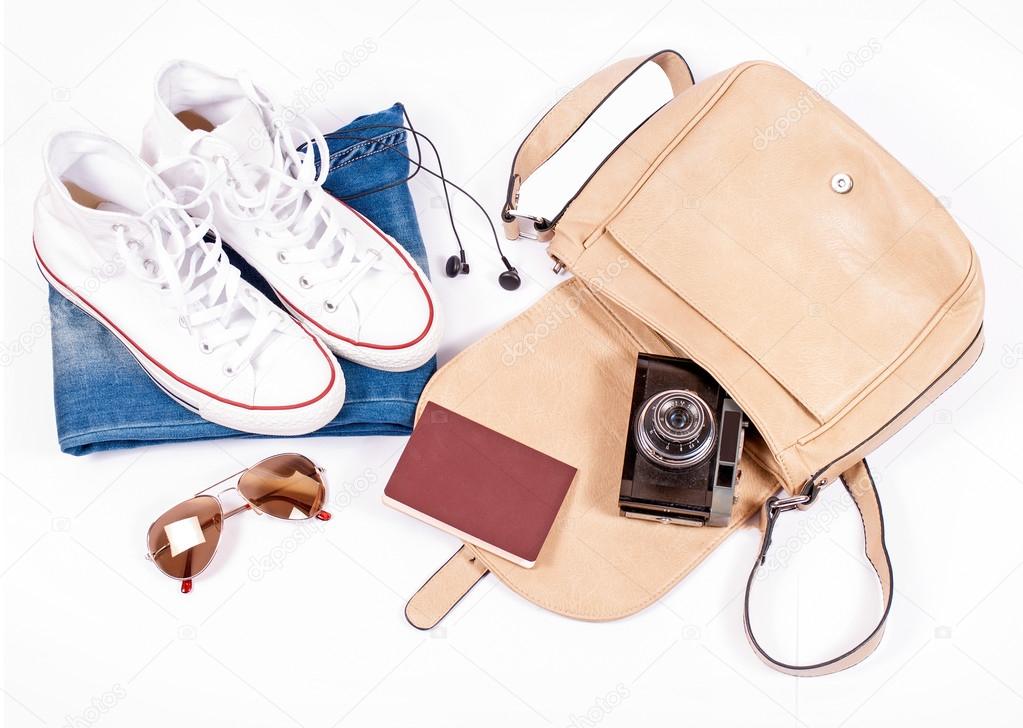 Objects for travel on white background