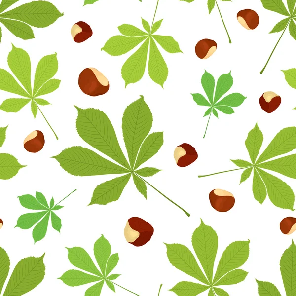 Векторный бесшовный рисунок листьев каштана и орехов в цвете на белом фоне. Дизайн обложки . — стоковый вектор