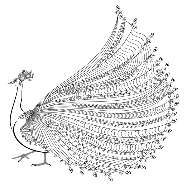 Ilustração vetorial de pavão abstrato estilizado sobre fundo branco —  Vetores de Stock