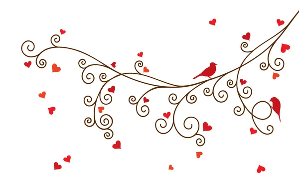 Illustration vectorielle de boucle abstraite branche d'arbre de Saint-Valentin avec des cœurs rouges . — Image vectorielle