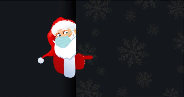 Papá Noel Con Máscara Médica Banner Para Navidad Año Nuevo — Vector de stock