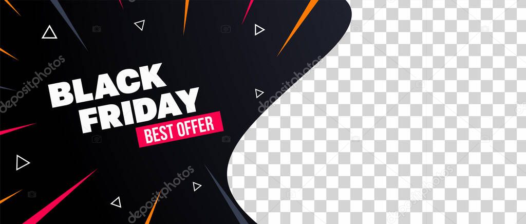 Black Friday sale website banner design with space for your product image.