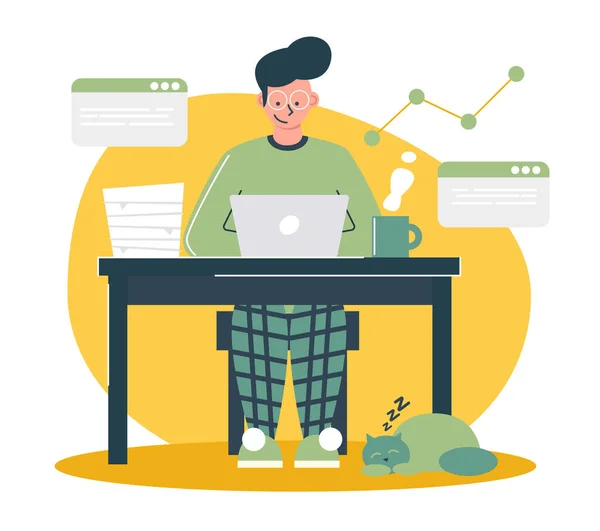 Ilustração Conceito Negócio Cena Ilustração Homem Trabalhando Online Com Laptop — Vetor de Stock