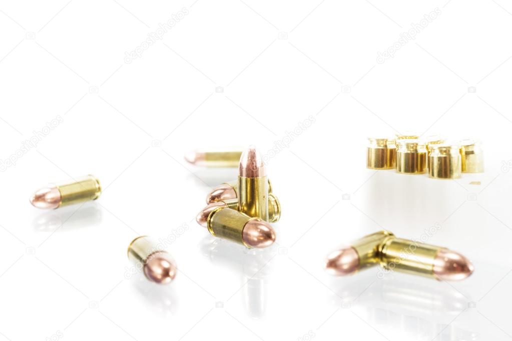 9 mm. bullets on white background