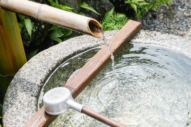 El yıkama insanlar için Japon bir tapınak yanında Yıkama Makinası