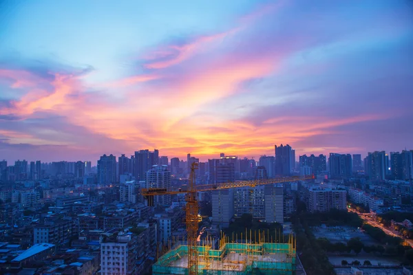 Flaming cloud at night and underconstructing building in Guangzh — Stock Photo, Image