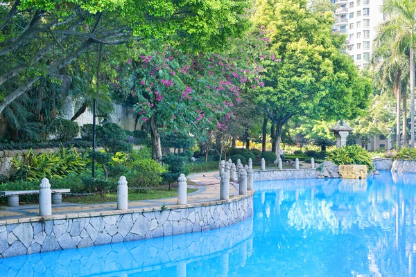 Pedestrian path by the poolpedestrian path by the pool — Stock Photo, Image