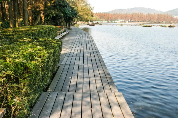Деревянная дорожка у озера — стоковое фото