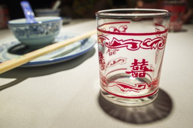 tablewares and glass cup with a Chinese character clipart