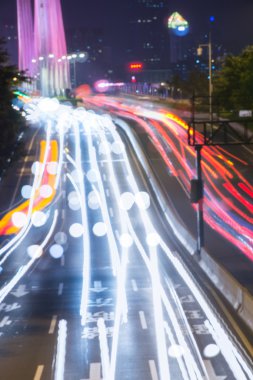 Çift pozlama ve Guangzhou gece trafik uzun pozlama