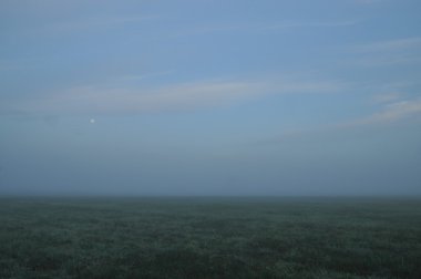 Gökyüzü. Şafak, gün doğumu. Çayır üzerindeki bulutlar.