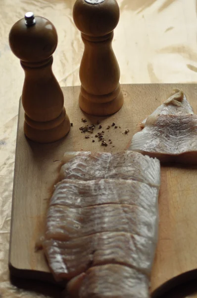 Filé av fisk. Fat, huvudrätt. Fasta mat krydda — Stockfoto