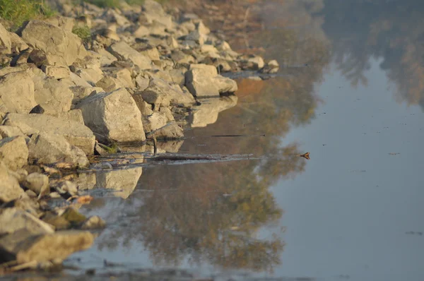 De rivier met een sterke stroming van de ochtend. Water stroomt in het estuarium. Centrale Vistula — Stockfoto