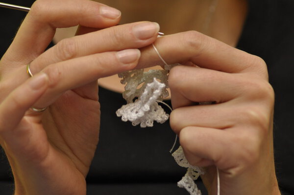 Hand-made decorations, tablecloths, curtains. Crochet and precise robot using cotton threads.