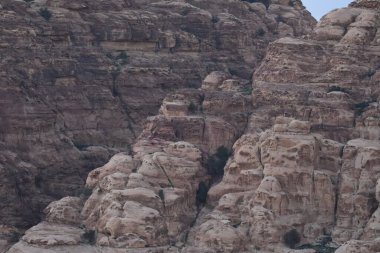 Petra 'daki eşsiz kaya oluşumları güneş batarken karmaşık şekiller ve detaylar sergiliyor, doğal güzelliğin ve tarihsel önemin çarpıcı bir manzarasını yaratıyor..