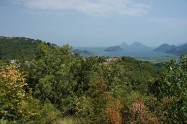 Nefes kesen manzaralar yuvarlanan tepeler, uzak dağlar ve sakin bir su kütlesi. Yeşillik ön planda, berrak bir günde sakin manzaraya derinlik katar..