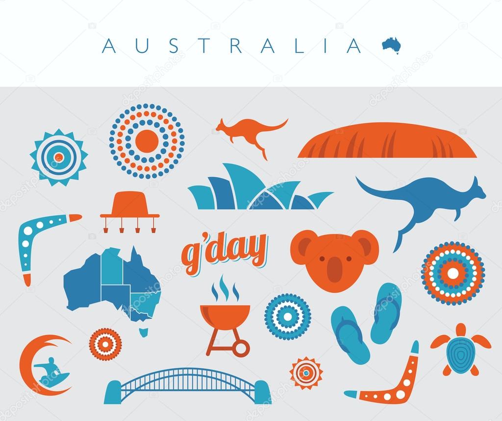 Blue and orange Australia icon set