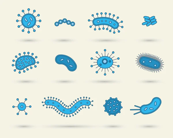 Baktérium, vírus, baktériumok ikonkészlet vektoros illusztráció — Stock Vector
