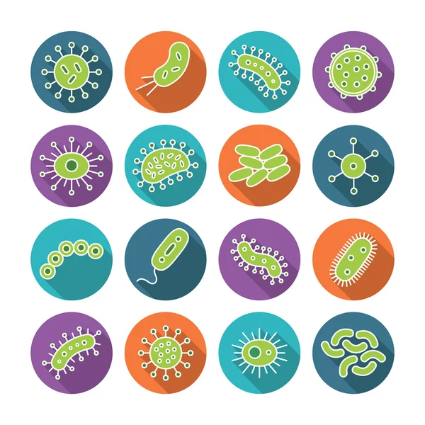 Conjunto de iconos de gérmenes y bacterias - ilustración vectorial — Vector de stock