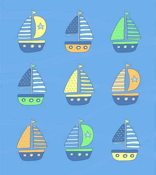 Hand Drawn Sailing Boats — Stock Vector