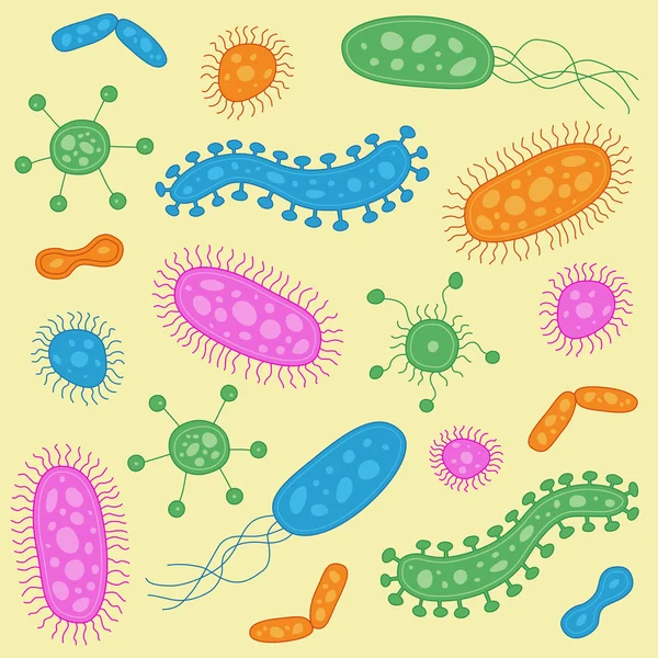 Elle çizilmiş renkli mikroplar — Stok Vektör