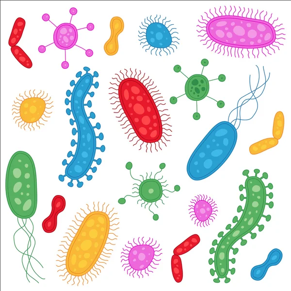 Hand Drawn Colorful Bacteria — Stock Vector