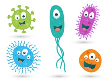 A set of cute green, blue, orange and purple germs clipart