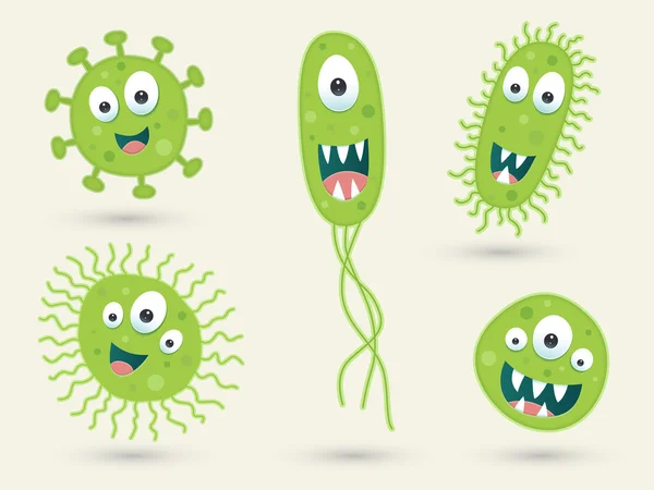 A set of cute green germ characters — Stock Vector