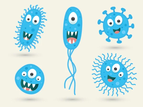 En uppsättning söta blå bakterier — Stock vektor