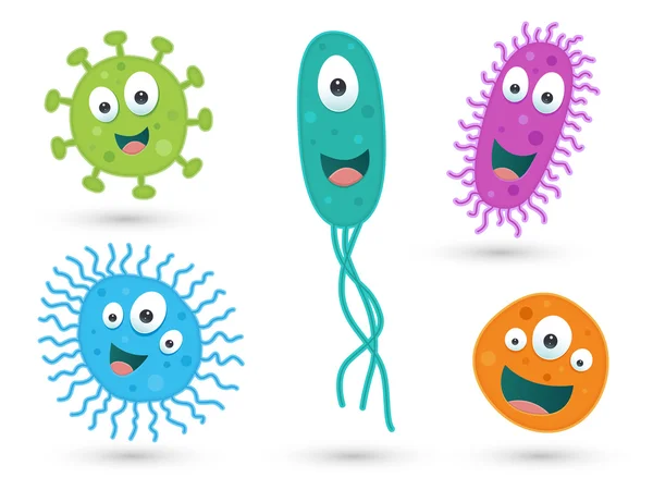 A set of cute green, blue, orange and purple germs — Stock Vector