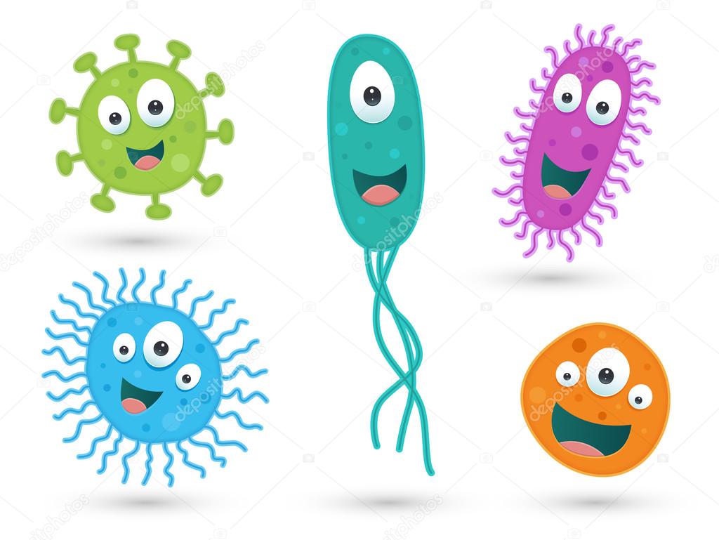 A set of cute green, blue, orange and purple germs