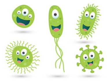 A set of cute green germs and bacteria