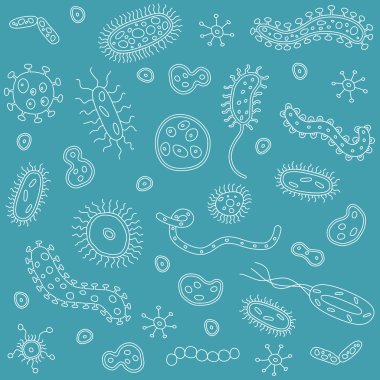 Hand Drawn Blue and White Bacteria