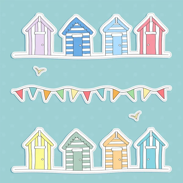 Praia Hut e Bunting Vector — Vetor de Stock