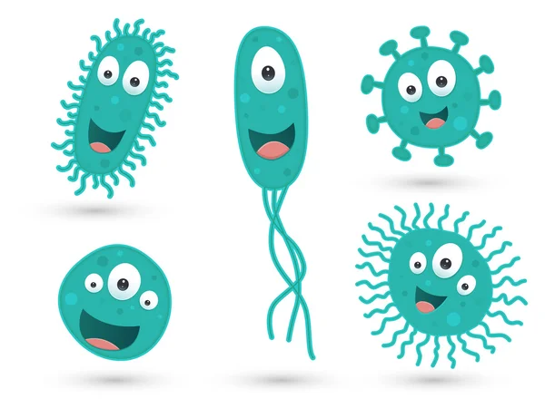 A set of cute green germs and bacteria — ストックベクタ