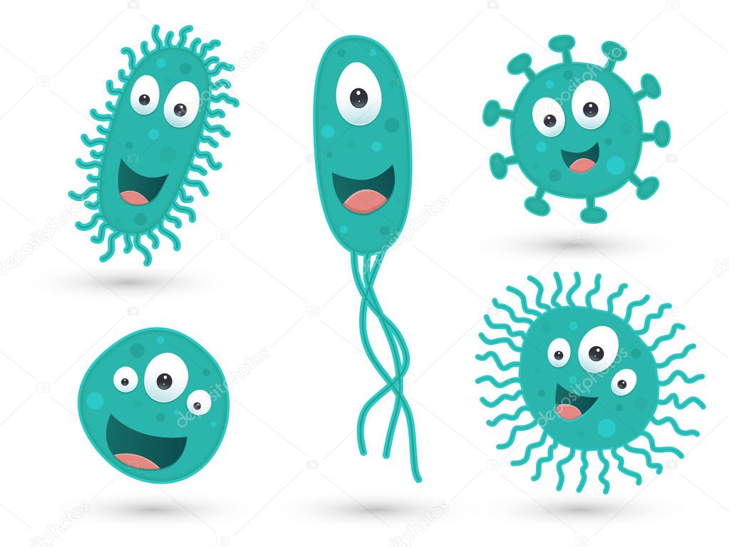 A set of cute green germs and bacteria