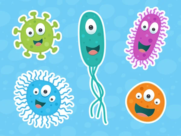 A set of cute green, blue, orange & purple germs — Stock Vector