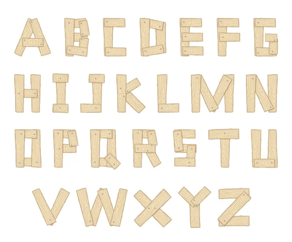 Alphabet en bois dessiné à la main — Image vectorielle