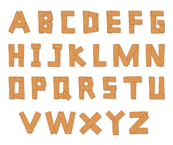 Alphabet en bois dessiné à la main — Image vectorielle