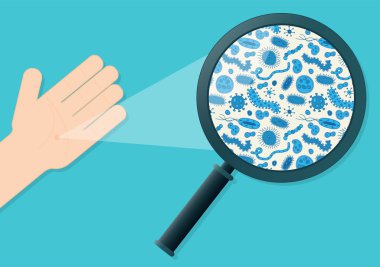 Bir yandan bir büyüteç - vektör çizim görüntülenmesiyle mavi mikroplar