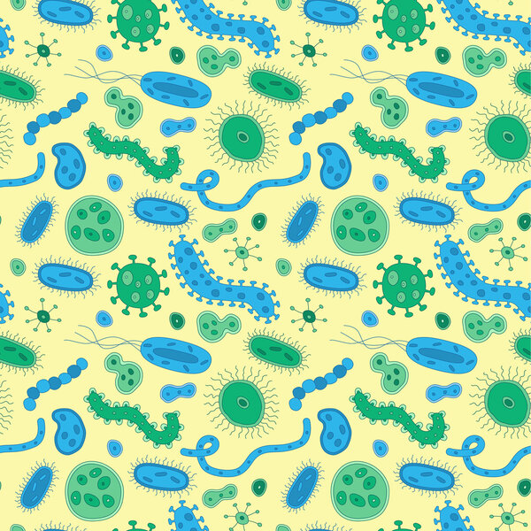Blue and green germs on a yellow background