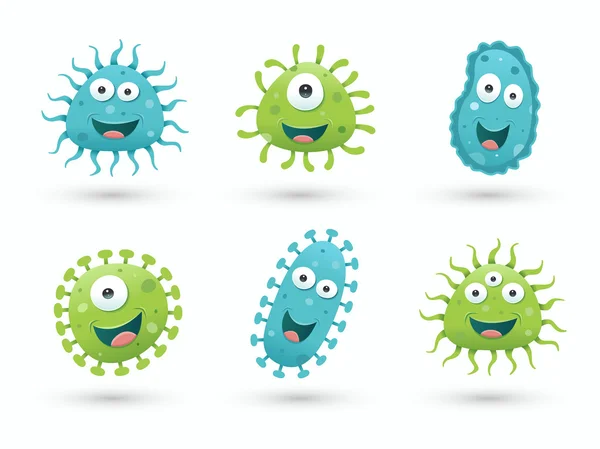 En uppsättning söta gröna och blå bakterier — Stock vektor