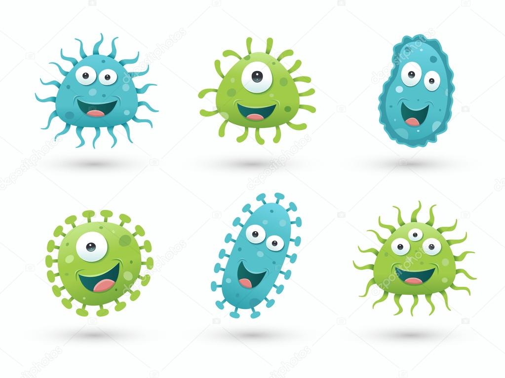 A set of cute green and blue germs