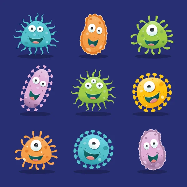 Aantal bacteriën illustraties - blauw, oranje, groen, geel en Lila — Stockvector