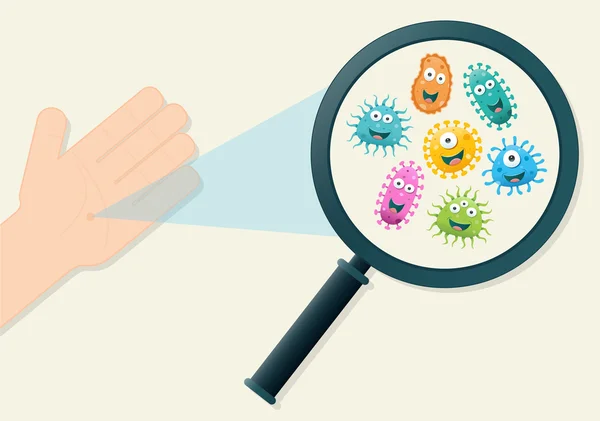 Bir yandan bir büyüteç - vektör çizim görüntülenmesiyle renkli mikroplar