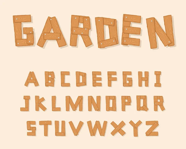 Alphabet en bois dessiné à la main - Vecteur — Image vectorielle